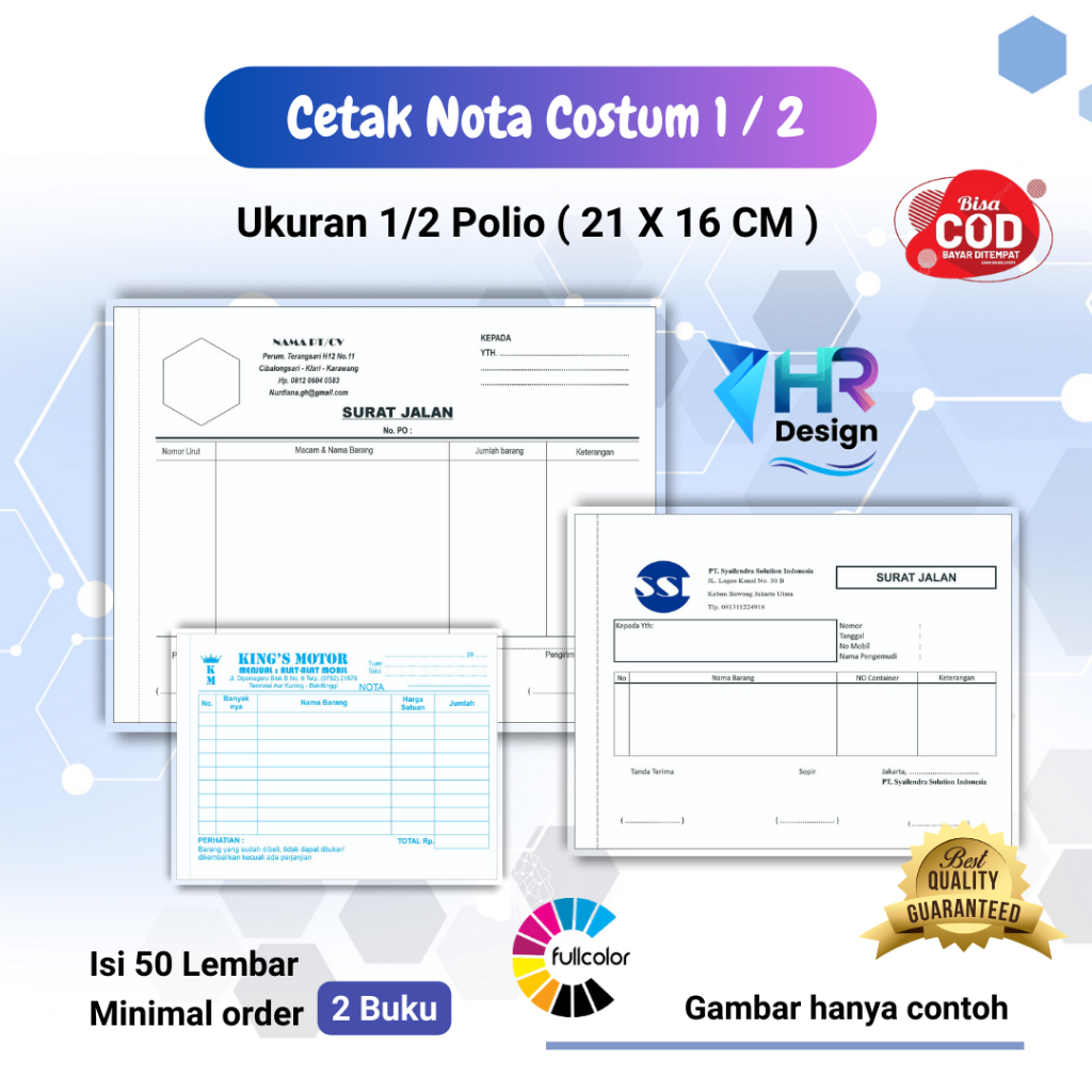 

[ PROMO ] Cetak Nota Bon Nota Surat Jalan Nota Costum Ukuran 1/2 Folio Nota Laundry Nota Olshop Nota Bengkel Nota Bangunan isi 50 lembar