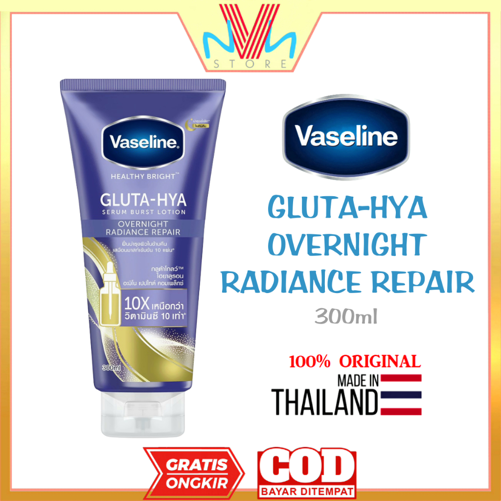 VASELINE GLUTA-HYA OVERNIGHT RADIANCE REPAIR 300ml - BODY LOTION VASELINE ORIGINAL THAILAND