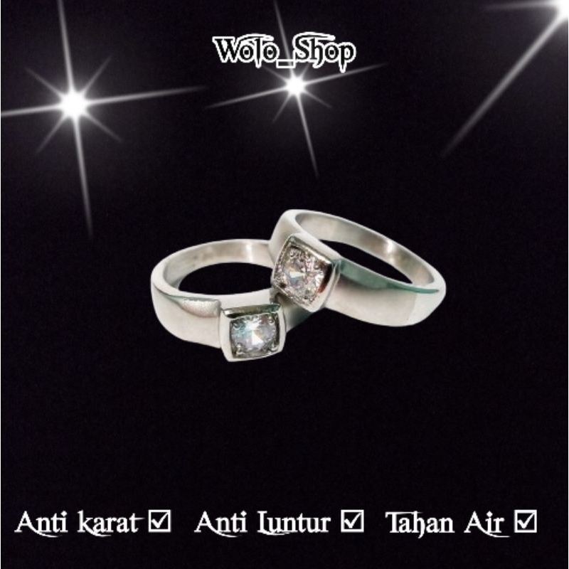 Cincin Pria Wanita Titanium Permata Diamond Asli impor