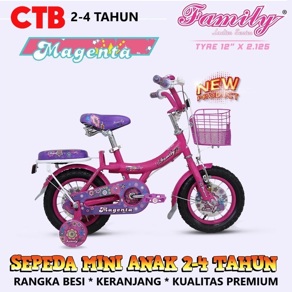 Jabodetabek Go-Send 12" Family Magenta CTB 2-4 Tahun Low-Step Frame Sepeda Anak Perempuan