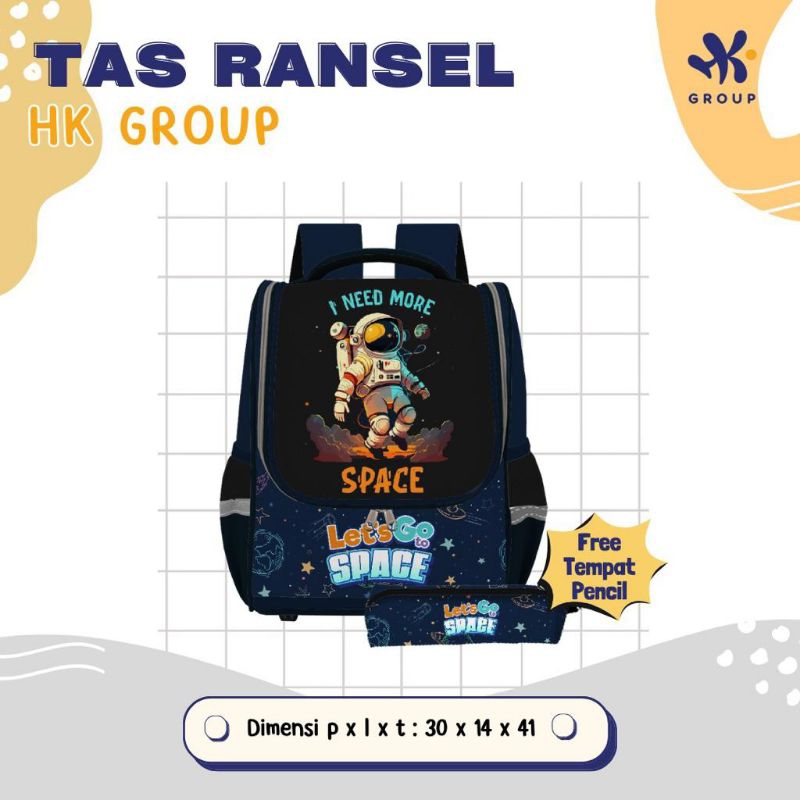 Tas Ransel sekolah gambar Astronot Hitam Free tempat pensil HK group