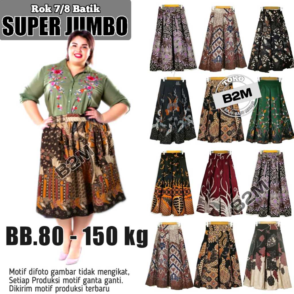Rok batik Jumbo Over Size 7XL skirt 7/8 Big Size Rok kerja Super Jumbo Bawahan Wanita Motif terbaru