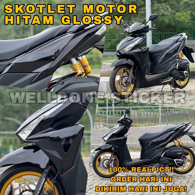 skotlet hitam glossy mengkilap stiker motor hitam mengkilap