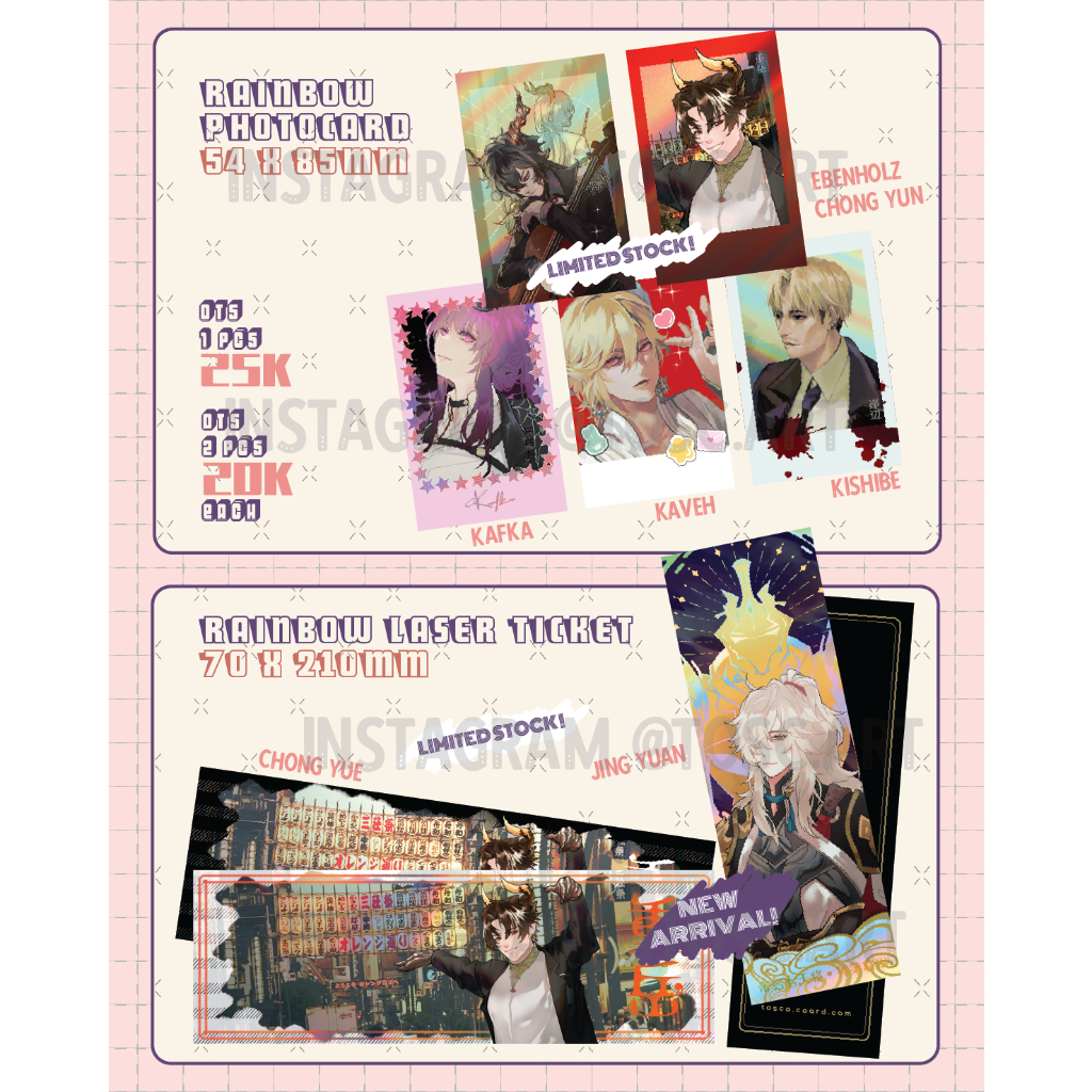HOLOGRAM LASER photocard / prints HSR ARKNIGHTS GENSHIN CHAINSAWMAN JING YUAN CHONG YUE KAVEH KISHIB