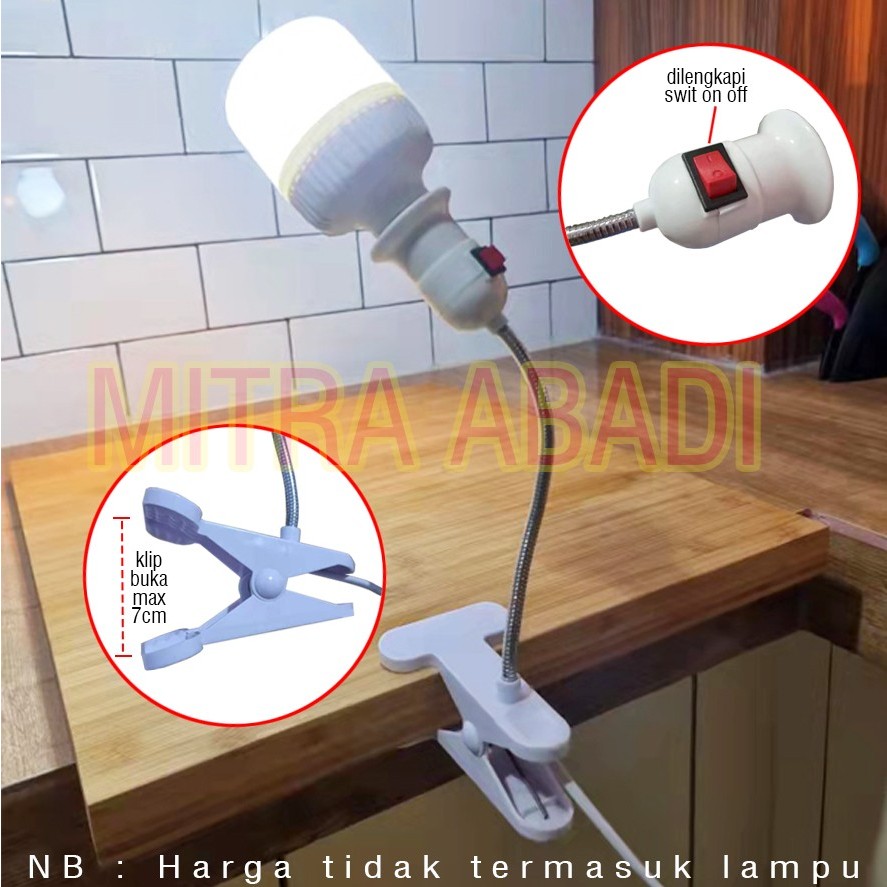 Clamp Holder Fitting E27 / Holder Lampu E27 Kabel Fleksibel + Switch
