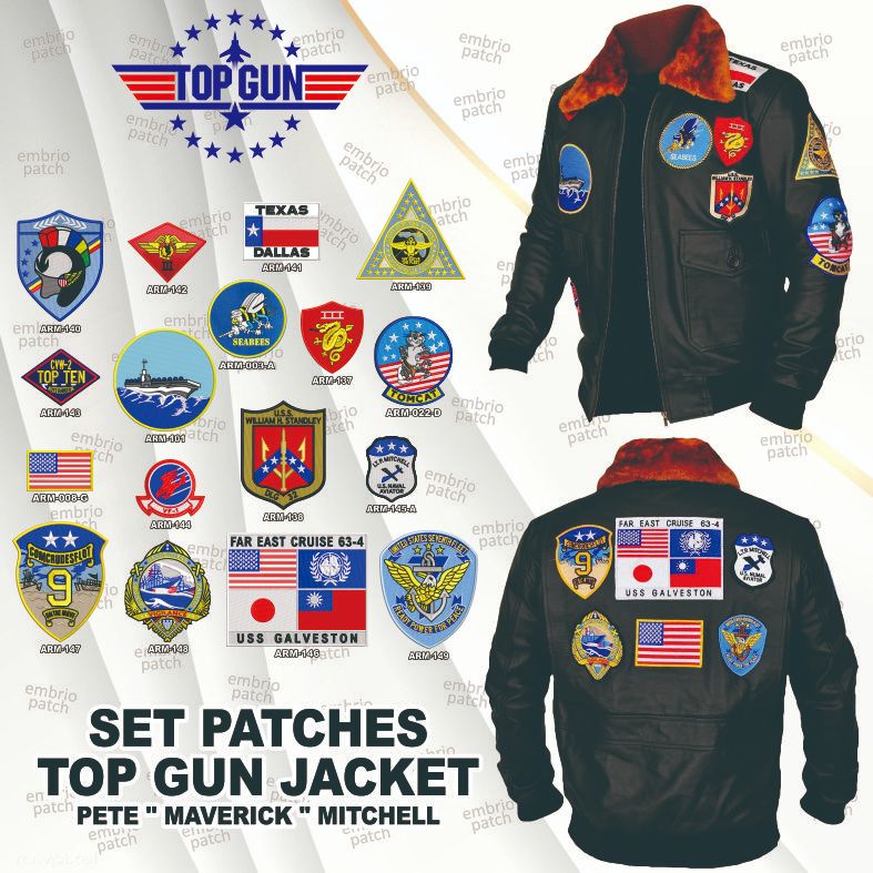 ARM-151 Patch TOP GUN Complete Set G1 Flight Jacket Patches Pete Maverick Mitchell Set komplit emble