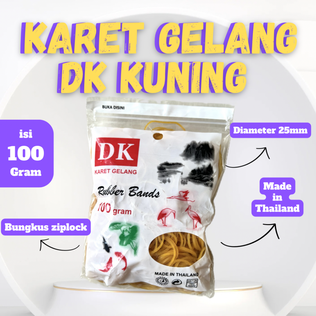 

(100 Gr) KARET GELANG KECIL IMPOR SUPER PENTIL MERK DK KUNING