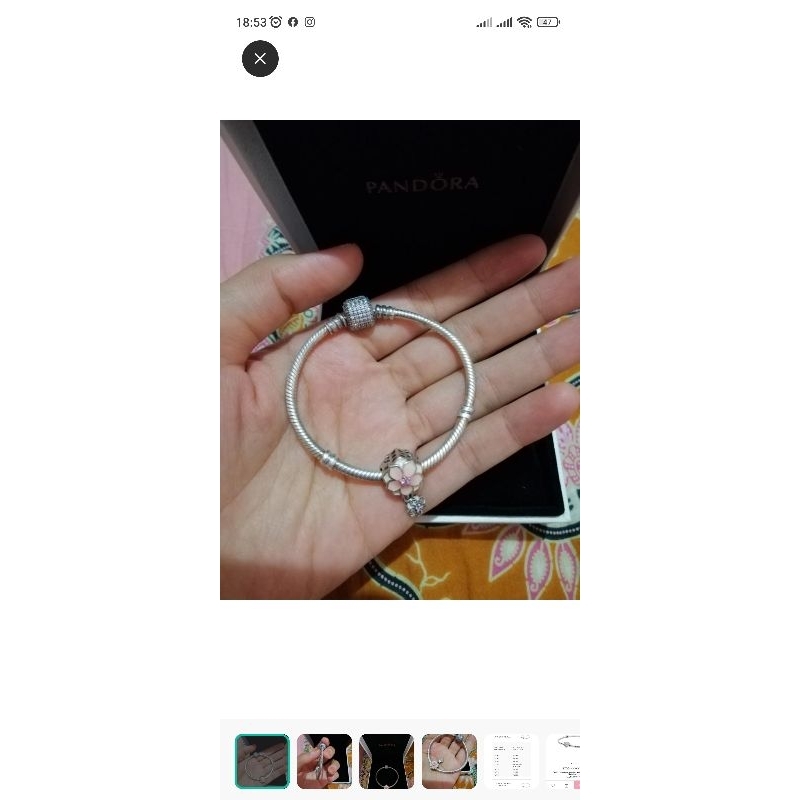 Gelang Pandora dan Flower Charm uk 16 preloved
