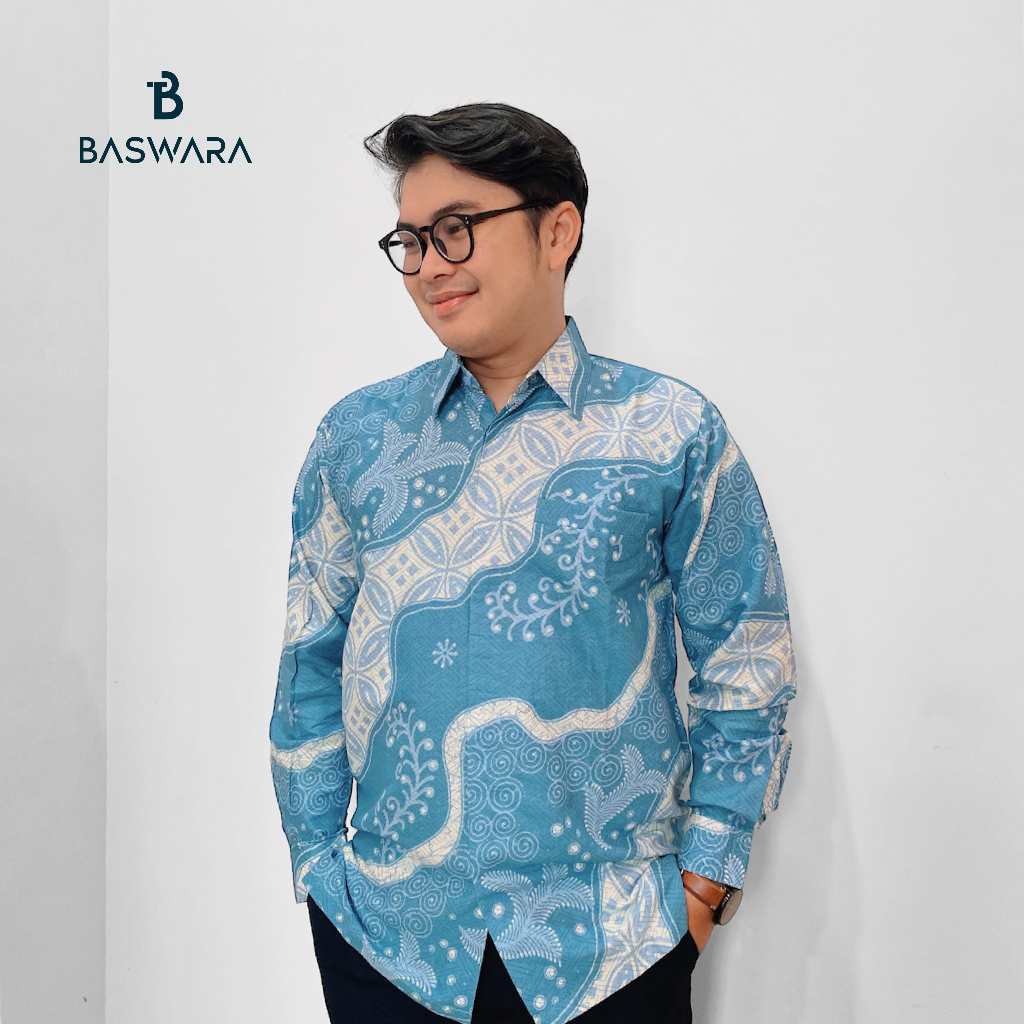 Baswara Kemeja Batik Lengan Panjang Biru Muda A69