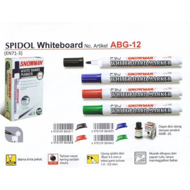 

Diskon Spidol Papan Tulis Snowman ABG12 LUSIN ED7