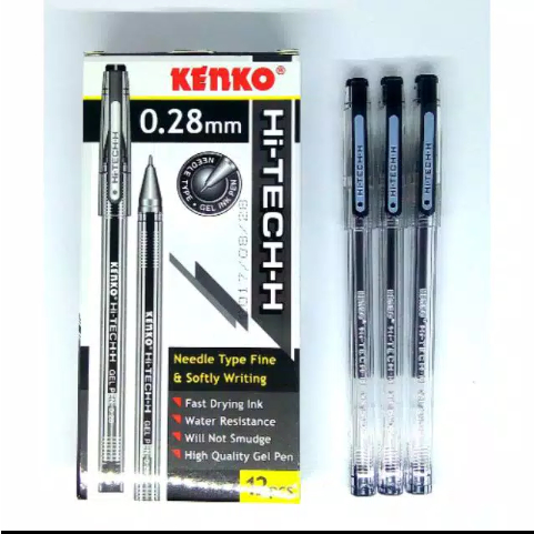 

(12 Pcs) Bollpoint Gel Hitech Kenko Hitam Biru 0,28mm / Bulpen Hitech Kenko Hitam Biru 0,28mm