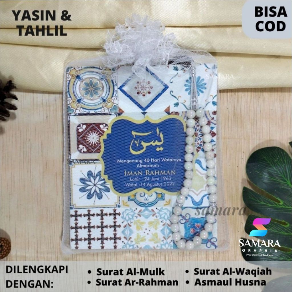 Buku Yasin dan Tahlil Custom Lengkap 40 hari 100 hari Kemas Tile dan tasbih DESAIN VINCA 1