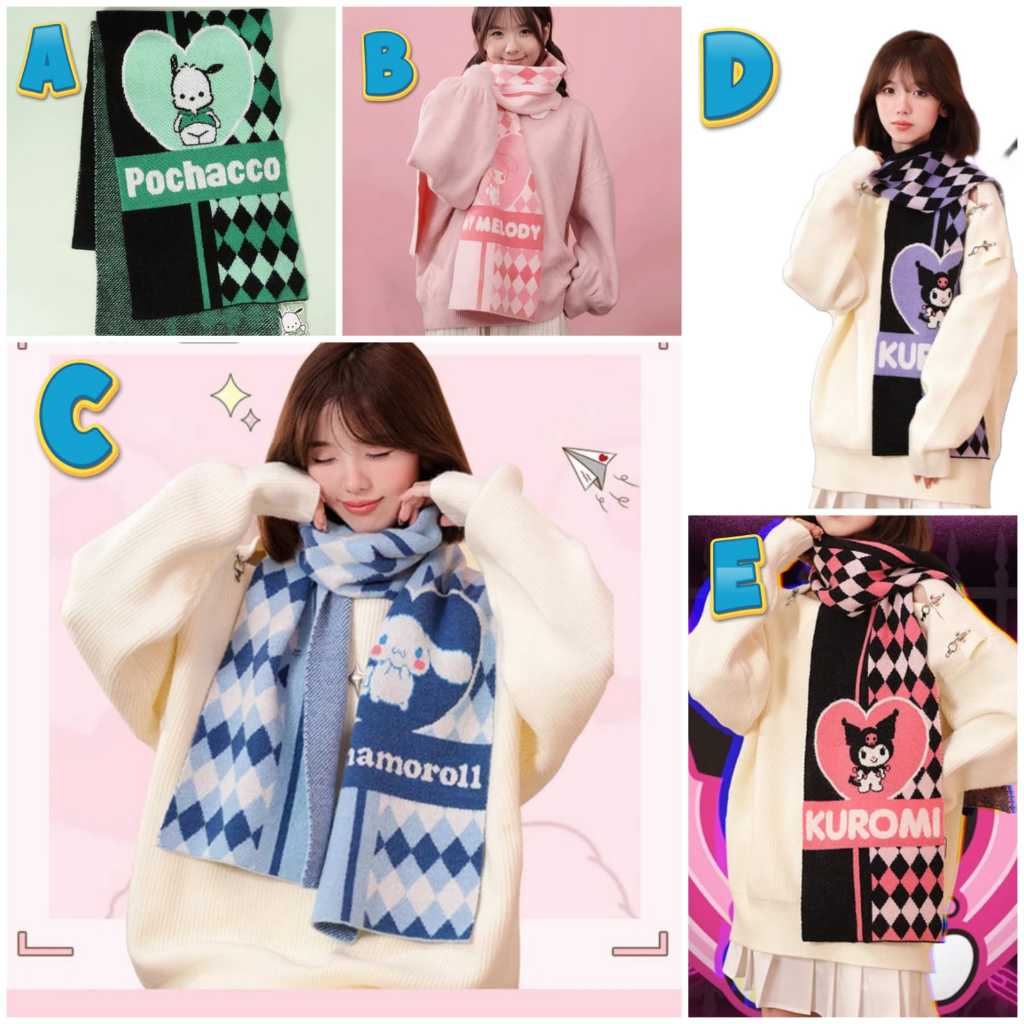 SYAL RAJUT MUSIM DINGIN ORI MOTIF CATUR MELODY KUROMI (25X170)