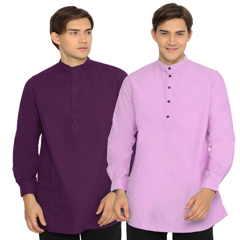 Atasan Pria Kerah Koko Lengan Panjang Warna Ungu Soft  Polos Murah