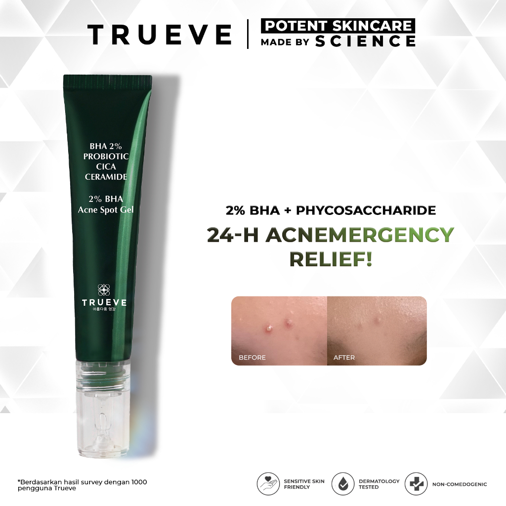 TRUEVE Acne Spot Gel (2% BHA + Phycosaccharide AC + CICA -  Perawatan Wajah Obat Totol Jerawat Kempe