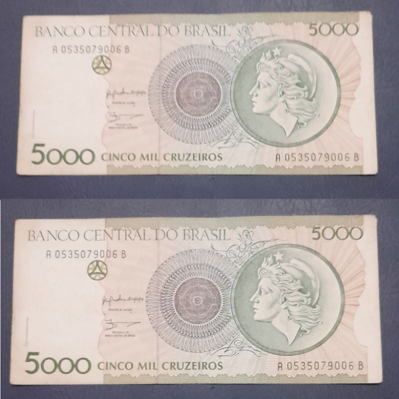 MURAH LEBAY Uang Negara Brazil 5000 Cruzeiros series Valentine Kondisi AXF Original 100%