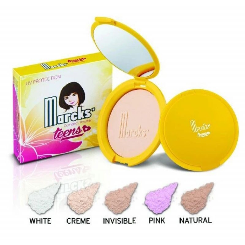 BEDAK PADAT COMPACT POWDER TEENS MARCKS' UV PROTECTION WHITE PUTIH KEMASAN LAMA - 12 G (reject kemas