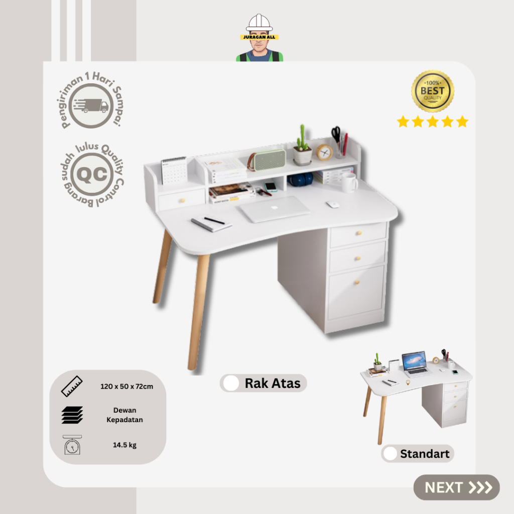 MEJA KERJA MINIMALIS/MEJA BELAJAR/MEJA KANTOR/MEJA DENGAN RAK ATAS/MEJA KERJA RUMAH KUALITAS IMPORT