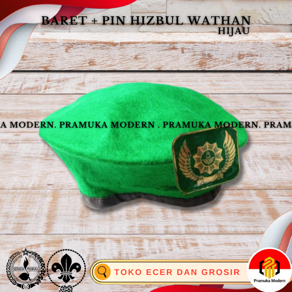 Baret HW plus Tanda Topi Hizbul Wathan HIJAU