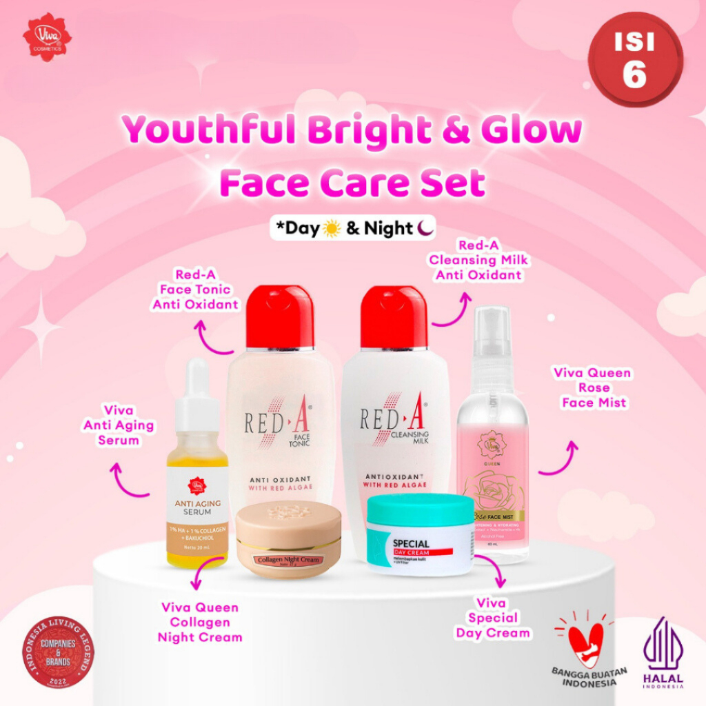 Paket Viva/Red A Youthful Bright Glow Face Care Set ==> Red A Mc Anti Ox + Red A FT Anti Ox + Viva T