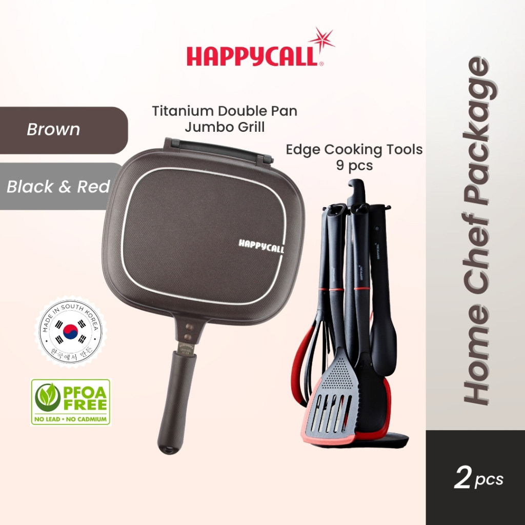 Happycall Home Chef Package (Titanium Double Pan Jumbo Grill & Edge Cooking Tools 9pcs) - Alat Pangg