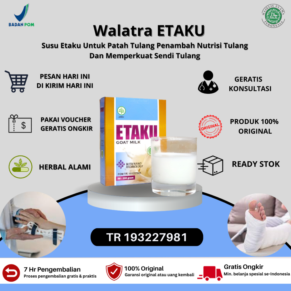 

Susu Etaku Untuk Patah Tulang Penambah Nutrisi Tulang Dan Memperkuat Sendi Tulang Suplemen Radang Sendi Tulang Keropos Osteoporosis Suplemen Nyeri Sendi Lutut Nyeri Otot Dan Urat Dan Tulang Saraf Kejepit Susu Kambing Etawa Etaku ( Kambing Unggulan )