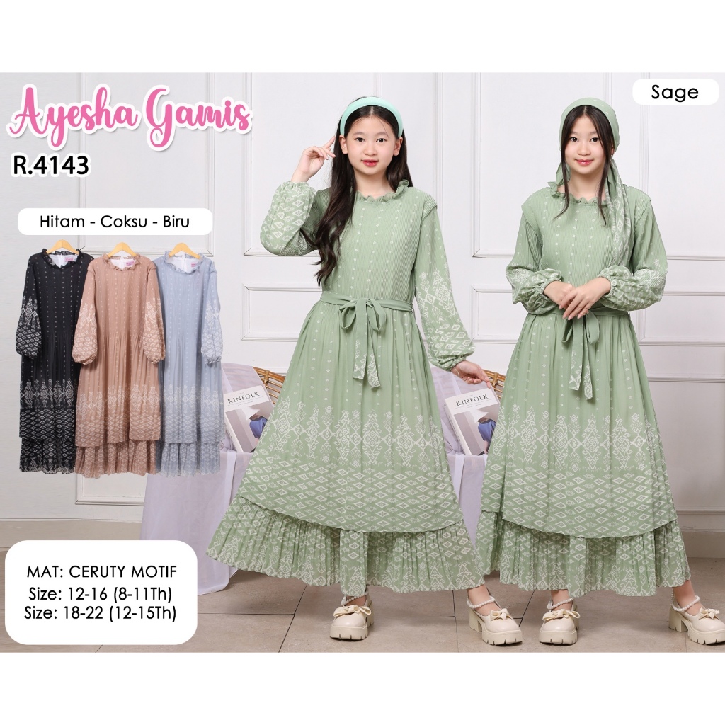 (7 - 15 TAHUN) HARGA 3 PCS GROSIR BAJU DRESS FASHION ANAK PEREMPUAN TANGGUNG / DRESS BAHAN CERUTY MO