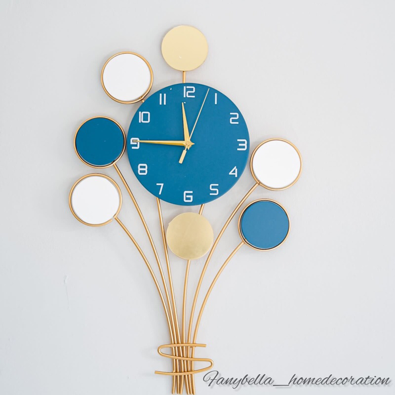 Jam dinding Ruang Tamu Aesthetic Mewah Sulthan Emas Biru Modern Balon  minimalis Luxury| FANYBELLA