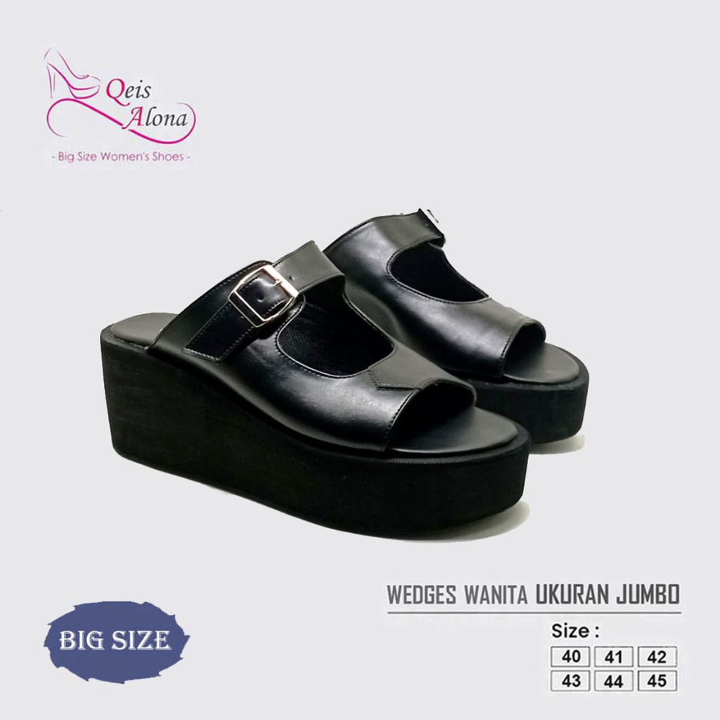 Sandal Slop Wedges Kulit Ukuran Jumbo Besar 40-41-42-43-44-45 / Sendal Wedges Pesta Wanita Big Size 