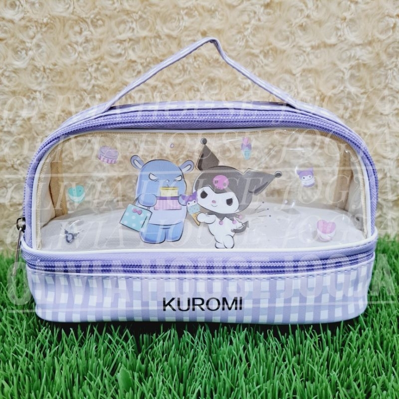 Pouch Tenteng Mika 2 Tingkat Kuromi Ungu Tas Tenteng Mika Transparan Kuromi Baku