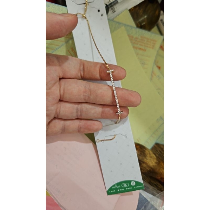 gelang serut listring plat permata putih emas asli 375 8K mas muda gold