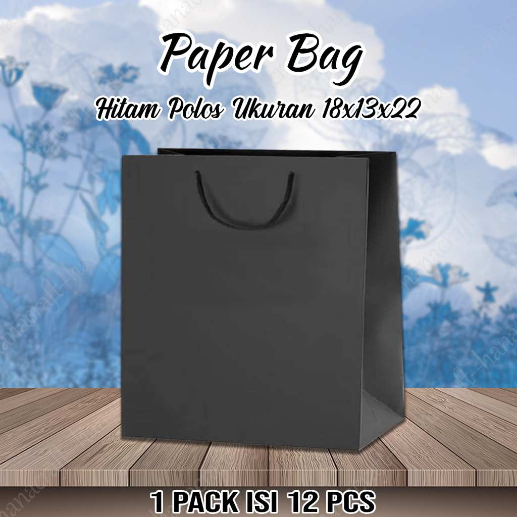 

Paper bag Hitam Polos 18x13x22 / Tas Kertas Polos / Tas Kado / Tas Asul-asul / Tas Hajatan / Bungkus Kado