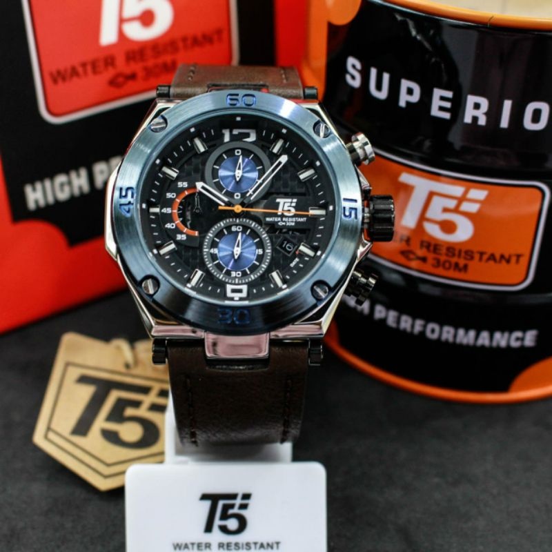 [COD] Jam Tangan Analog Pria Sporty Chronograph Water Resistant T5 H 3881 Original