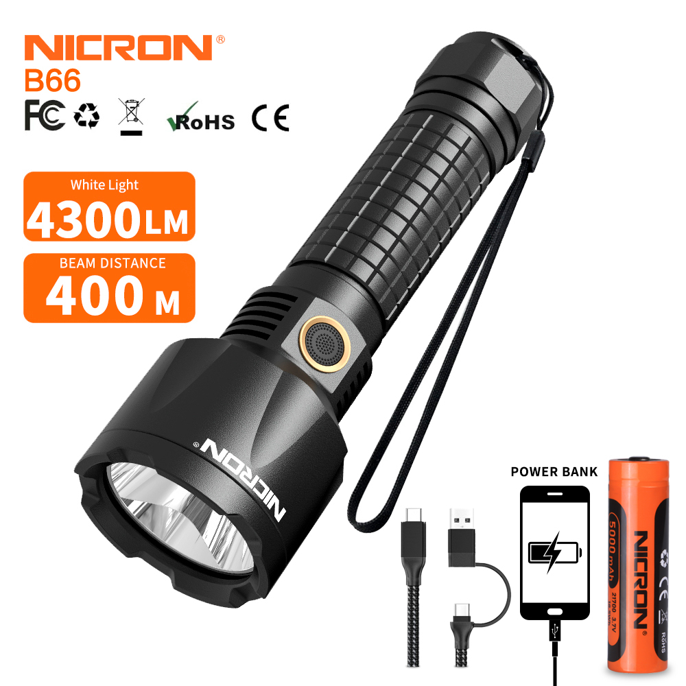 Senter Nicron B66 Tingkat Cahaya 4300 Lumen - Jarak Sorot Cahaya 400 Meter - LED Cree XHP70.2 P4 - W