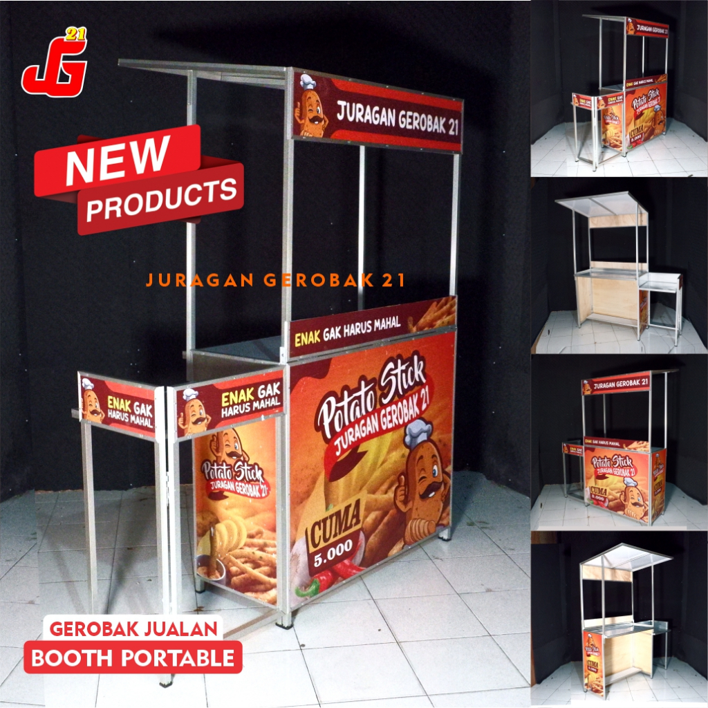 Booth Portable Meja Lipat Jualan Juragan Gerobak 21 Model Rst ATAP Tamabahan Meja Kompor