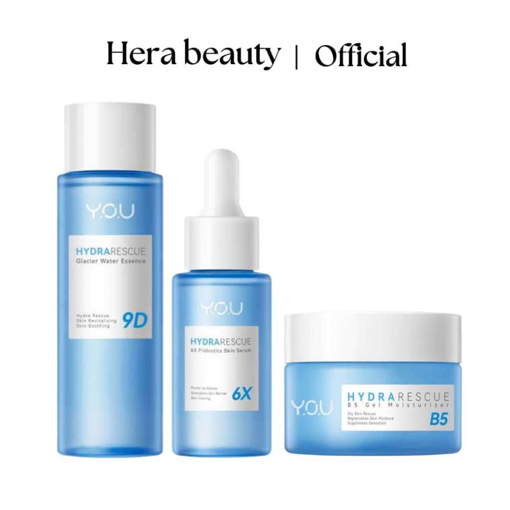 Y.O.U HydraRescue Series | Glacier Water Essence | 6x Prebiotics Skin Serum | B5 Gel Moisturizer | H