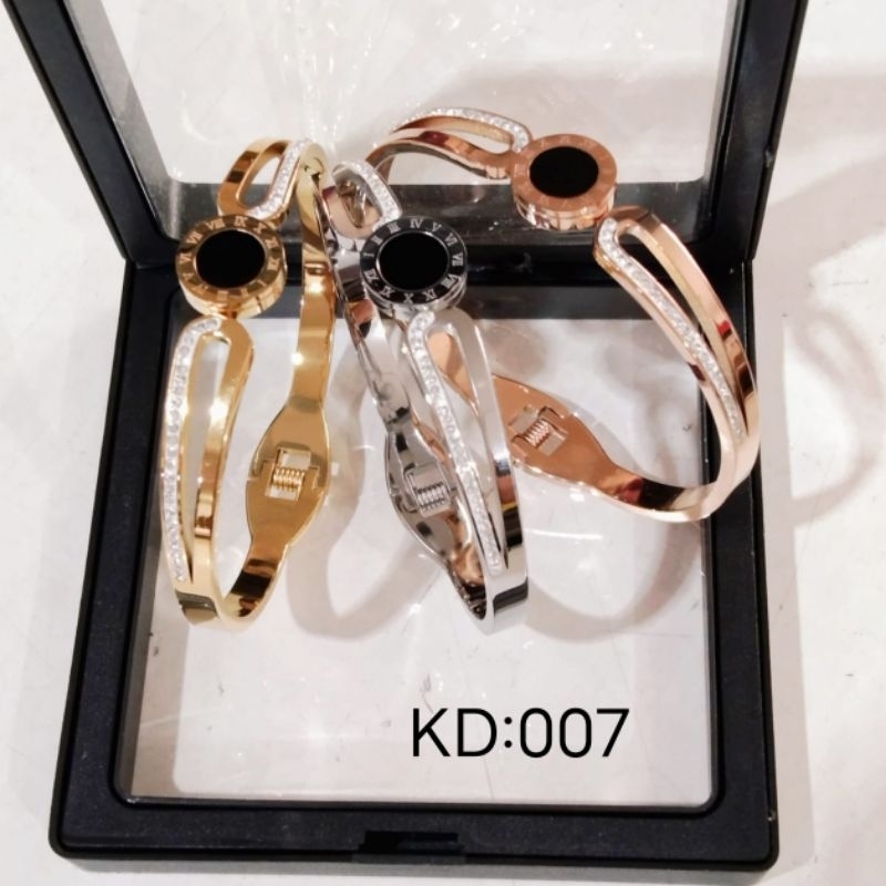 Gelang Bangle Permata Hitam High Quality Jewelry Perhiasan Mewah Wanita Gelang Tahan karat