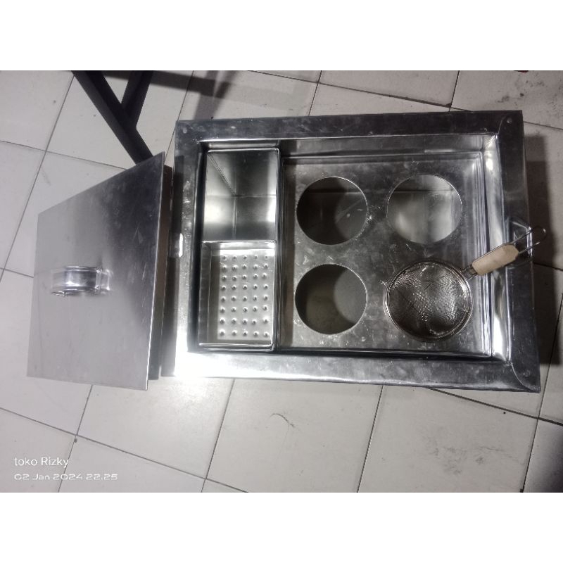 Dandang mie ayam kocok bakso kotak sekat 4+saringan P 47cm aluminium Tebel
