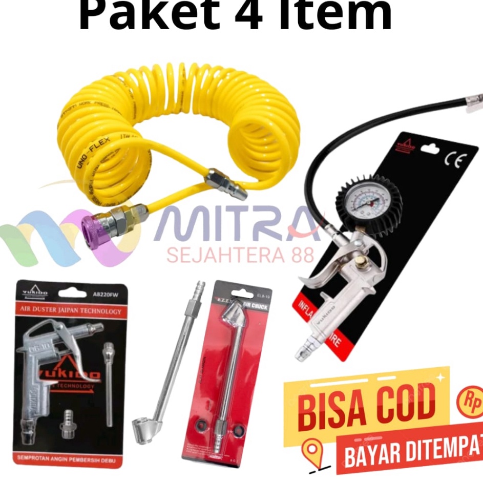 Paket Promo  PAKET slang recoil hose kompresor selang 9 meter inflator  air chuk  air duster bisa co