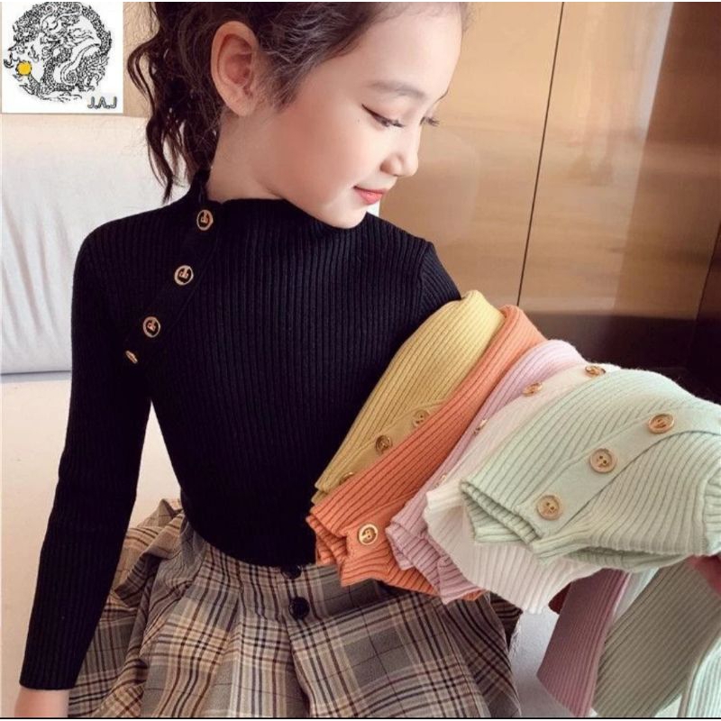 Atasan Rajut KISA Anak Perempuan Kerah 4 Kancing 3-5 Tahun/ Atasan Anak Gaya Korea/ Baju Rajut Anak 