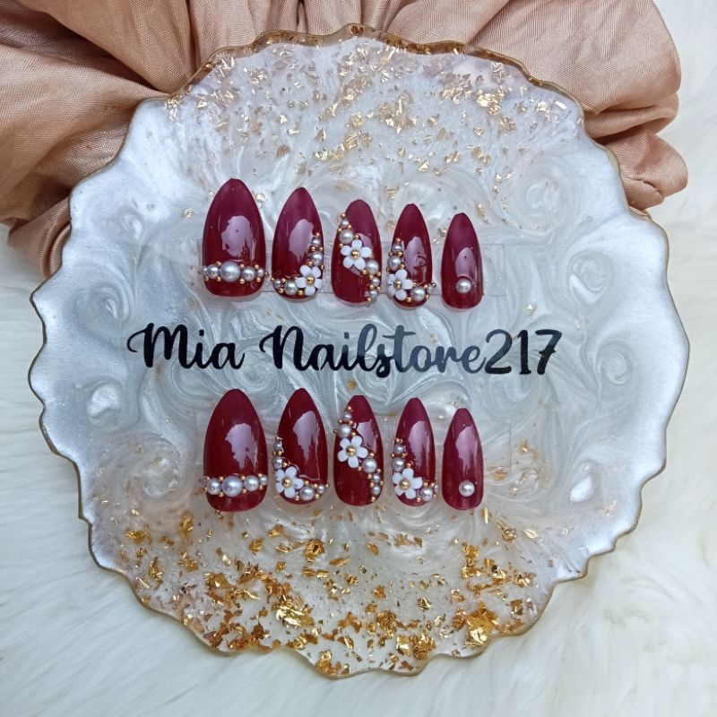 Nailart maroon,Kuku palsu maroon//kuku palsu hias//kuku hias wedding//kuku palsu murah//fakenails //
