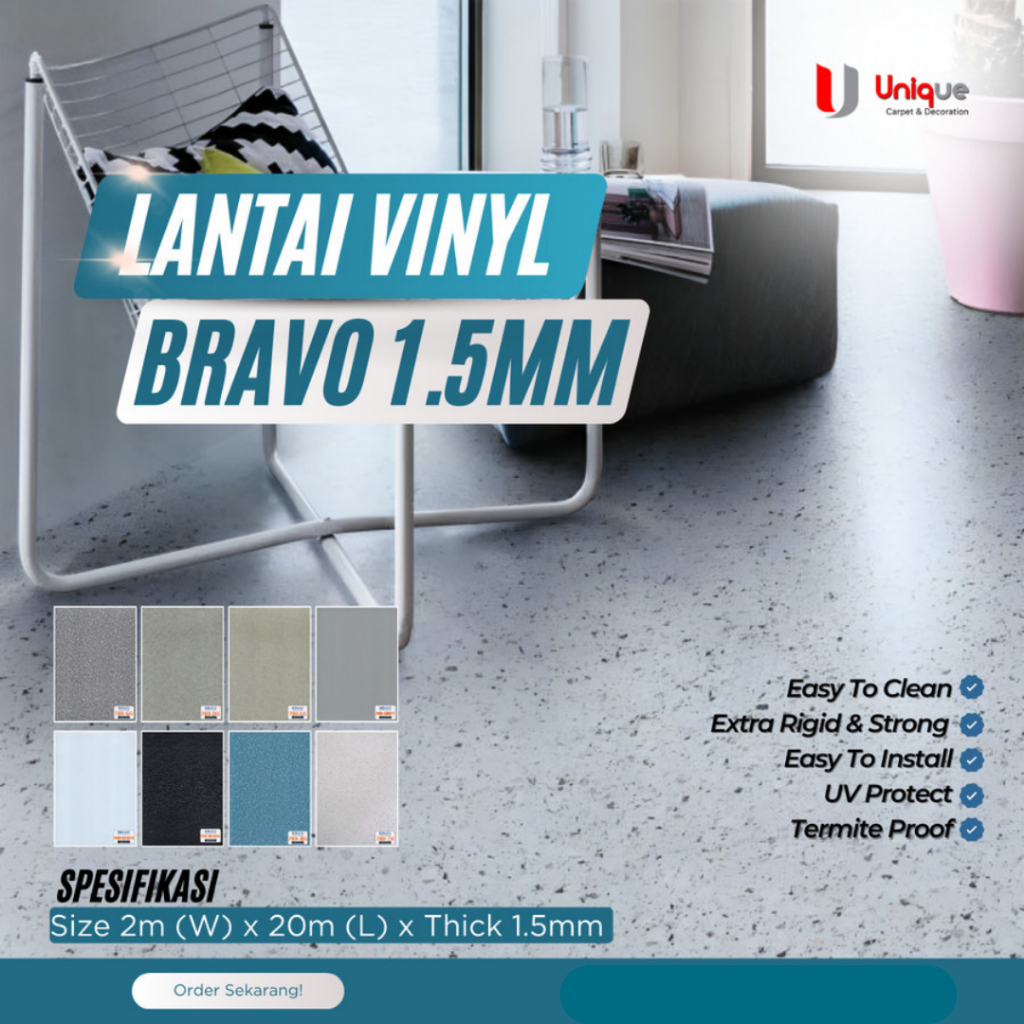 Karpet Lantai Bravo Vinyl Flooring Roll Tebal 1.5mm Motif Pasir