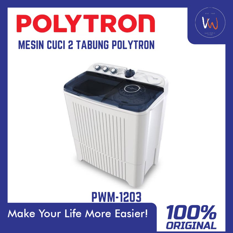 Mesin Cuci 2 Tabung Polytron PWM-1203 / Mesin Pencuci Baju