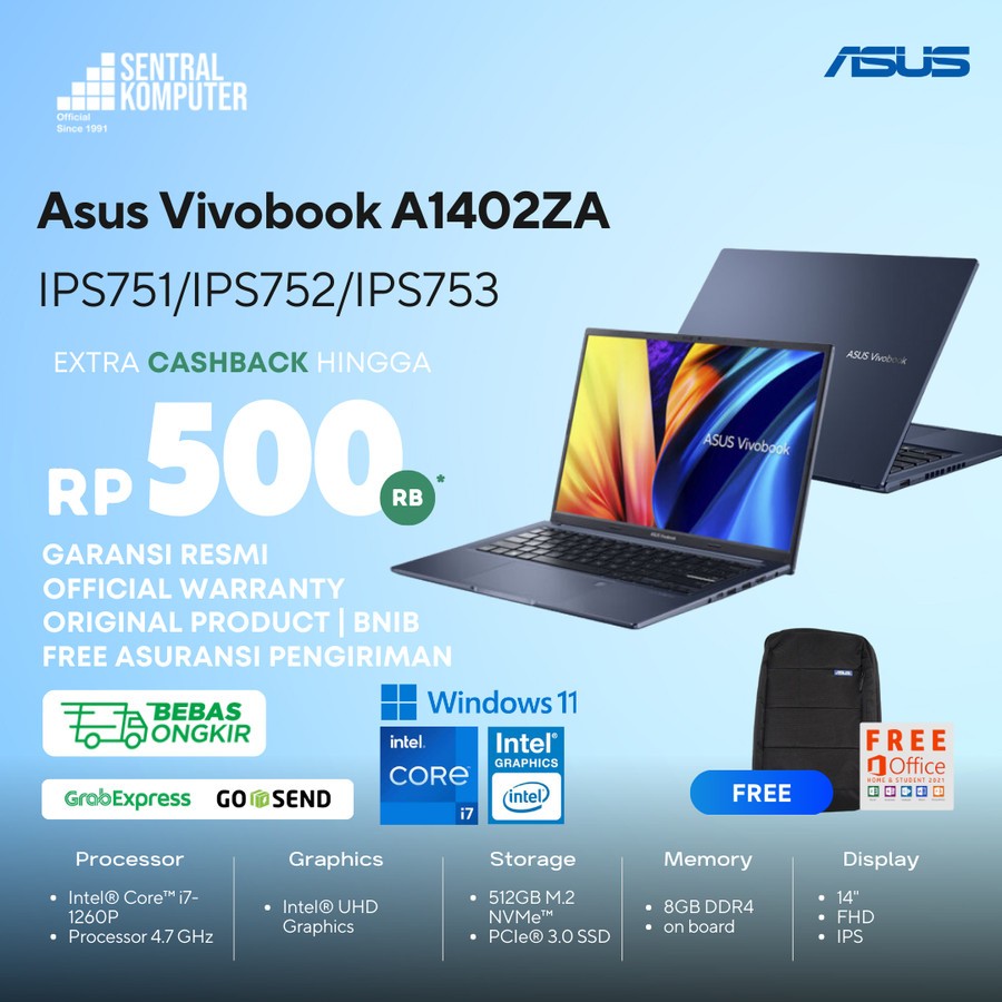 Asus A1402ZA-IPS i7-1260P-8GB-512GB SSD-Win 11+OHS