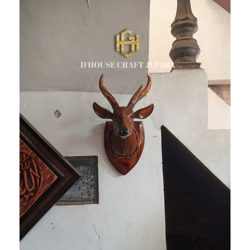Pajangan Dinding Kepala Rusa Kayu Jati
