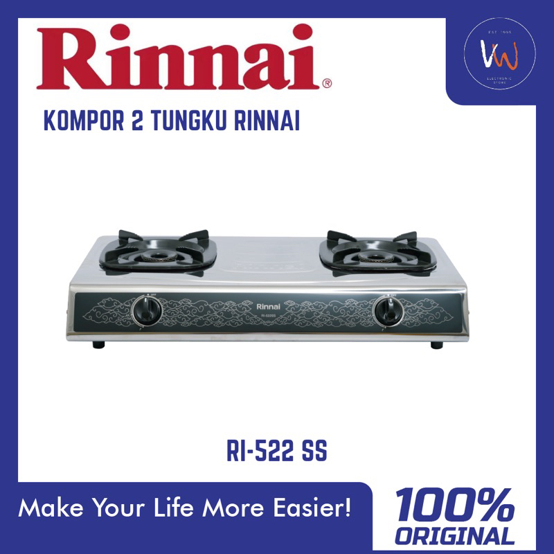 Kompor 2 Tungku Rinnai RI-522 SS / Kompor 2 tungku Stainless