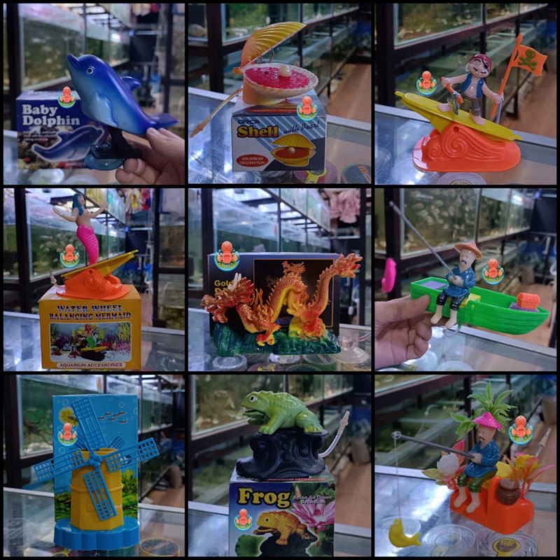 KINCIR ANGIN Mainan Hiasan Dekorasi Aquarium Akuarium Indah Tank Berputar Lucu Unik LUCKINESS Airato