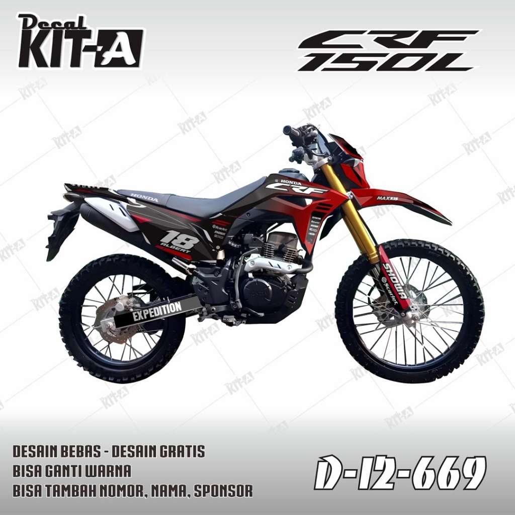 Decal CRF 150L motif MERAH HITAM full body crf 150l D-I2-669