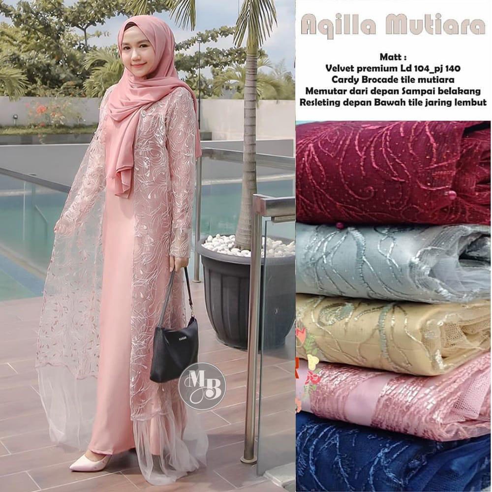 TERMURAH - Aqila Mutiara Dress Wanita Kekinian Gamis Syari Gamis Kondangan Tunangan Maxi Dress Payet