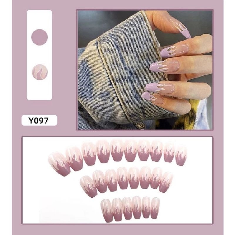 Y097 Kuku Palsu Nail Art Isi 24 Pcs Warna Ungu Nude